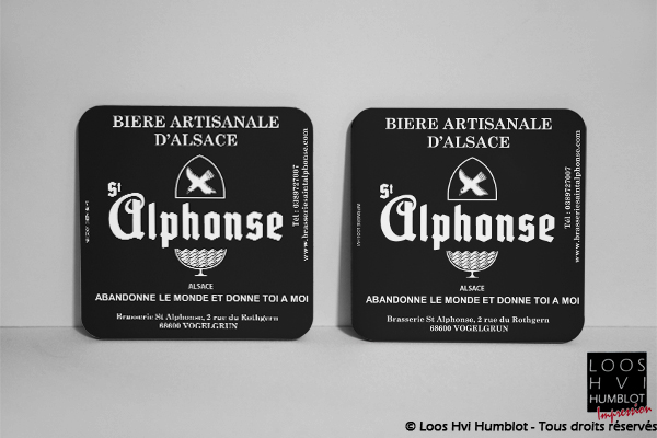 Sous-bock imprimé et personnalisé<br>pour La Brasserie Saint Alphonse - Bière artisanale d'Alsace<br>Mars 2018