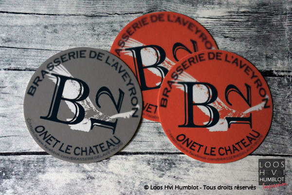 Sous-bock imprimé et personnalisé <br>pour Brasserie de l'Aveyron B12 Onet le chateau <br>par l'imprimerie Loos Hvi