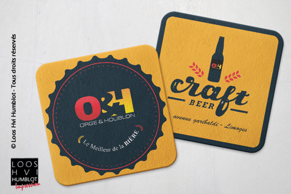 Sous-bock imprimé et personnalisé <br>pour Craft beer Orce Houblon O&H <br>par l'imprimerie Loos Hvi