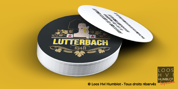 Sous-bock imprimé et personnalisé <br>pour la Brasserie Lutterbach<br> par l'imprimerie Loos Hvi