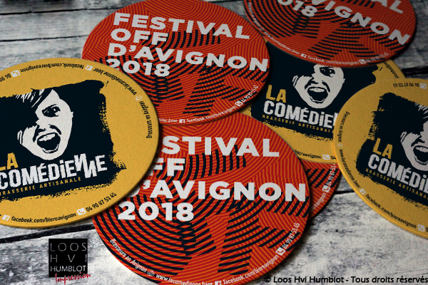 Sous-bock imprimé et personnalisé pour la Brasserie la comedienne et le festival d'avignon off 2018 par l'imprimerie Loos Hvi