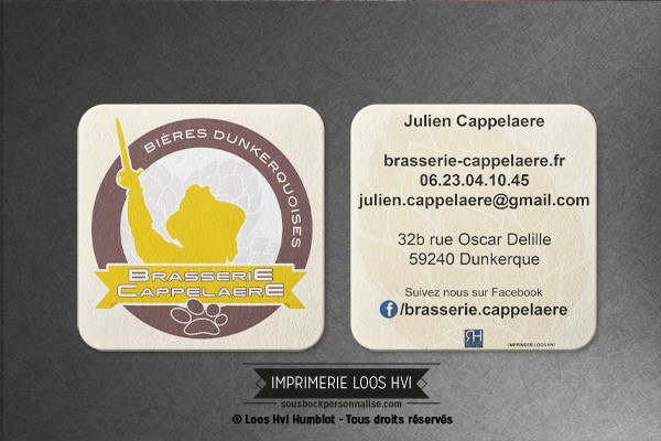 Dessous de verre Sous-bock imprimé personnalisé pour la Brasserie Cappelaere de Dunkerque (59)